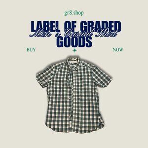 Mens Green & White Plaid Short Sleeve Casual Shirt Regular Fit By H&M L.O.G.G. C